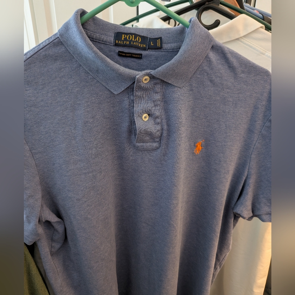 Polo Ralph Lauren Pima Soft Touch Polo Shirt Blue Orange Pony Large